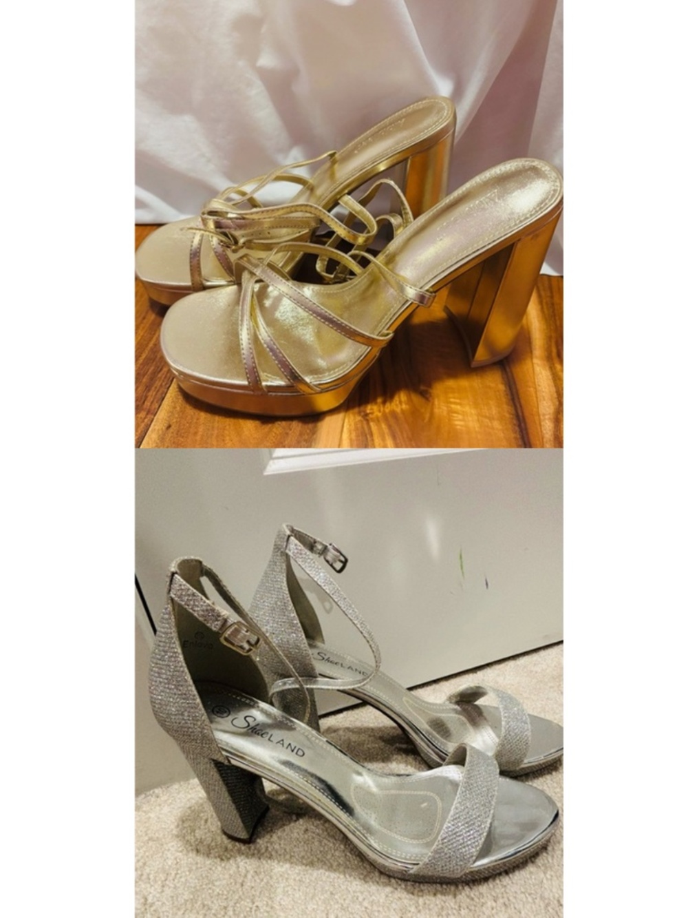 SNAZZY Women's Size 10 Golden + Silver Platform High Heel Shoes